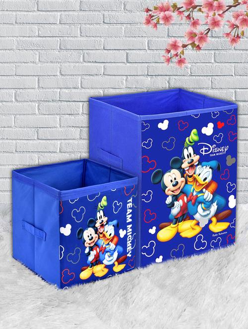 kuber industries disney team mickey print 2pcs large foldable laundry basket & small size cube(blue) - 18188868 - Very Small Image - 1