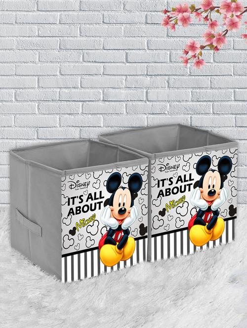 kuber industries disney mickey print  2 pcs foldable storage cube with handle,extra large (grey) - 18188871 - Very Small Image - 1