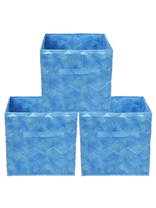 kuber industries leheriya print non woven 3 pieces fabric foldable cubes storage box with handle, extra large (blue) - 18188919 - Very Small Image - 1