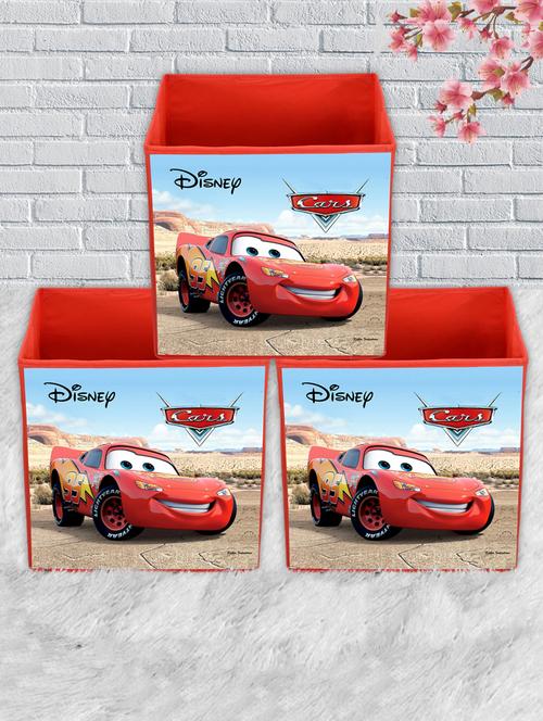 kuber industries disney cars print 3 pcs foldable storage cube storage box with handle (red) - 18188931 - Very Small Image - 1