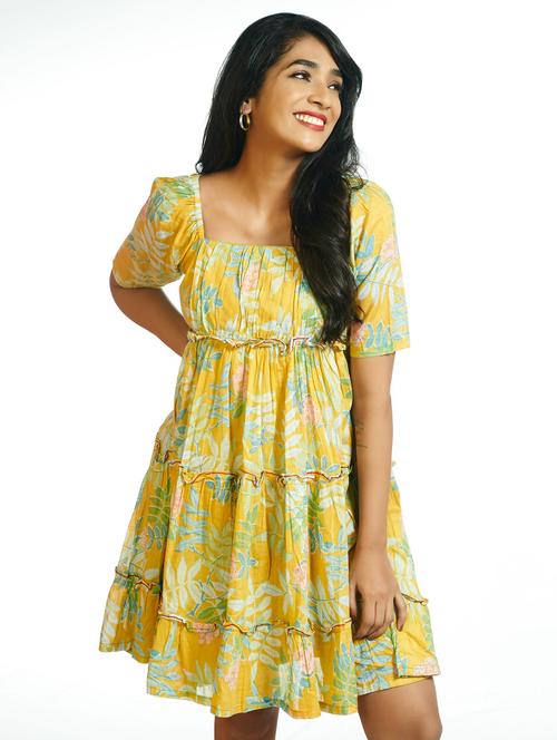 yellow printed a-line dress - 18189248 - Very Small Image - 1