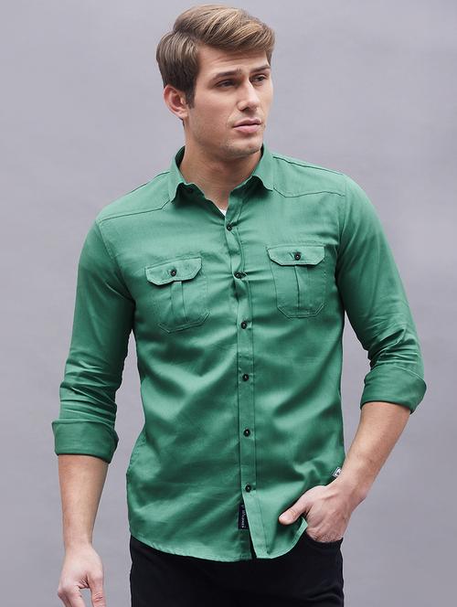 green solid casual shirt - 18189369 - Very Small Image - 1