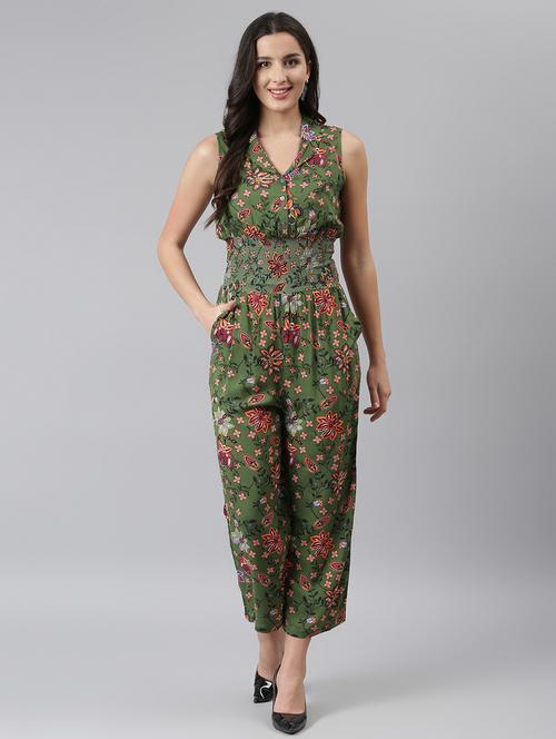 green printed full leg jumpsuit - 18191624 - Very Small Image - 1