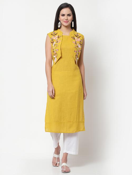 yellow solid straight kurta - 18192261 - Very Small Image - 1