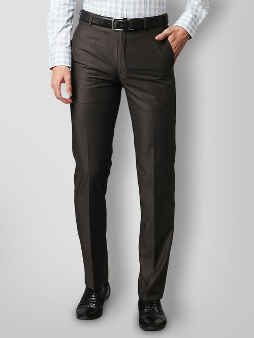 brown solid formal trouser - 18192930 - Very Small Image - 1