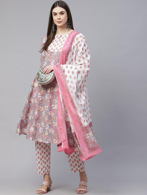 grey cotton kurta palazzo  set - 18193137 - Very Small Image - 1