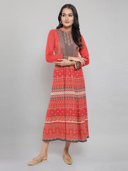 red printed fit & flare ethnic dress - 18193311 - Very Small Image - 1