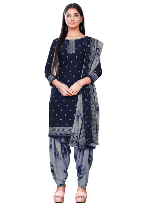 blue synthetic unstitched suit - 18193786 - Very Small Image - 1