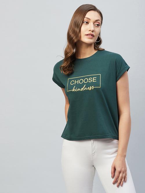 women's chest print round neck t-shirt - 18193833 - Very Small Image - 1