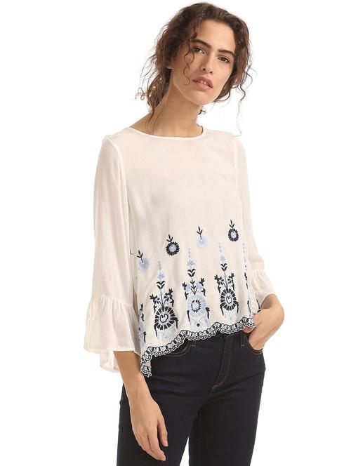 white self design regular top - 18194737 - Very Small Image - 1
