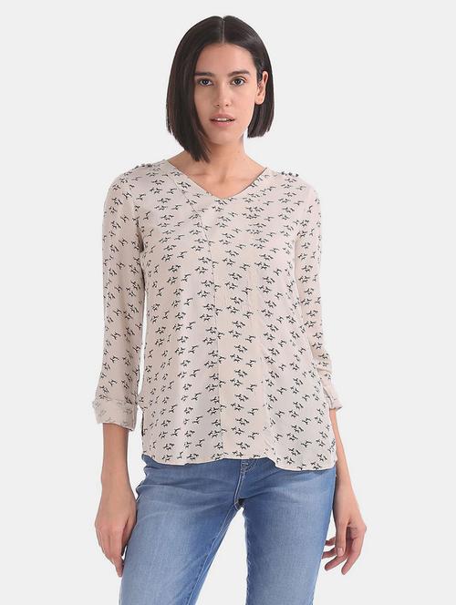 women's straight v neck top - 18195511 - Very Small Image - 1