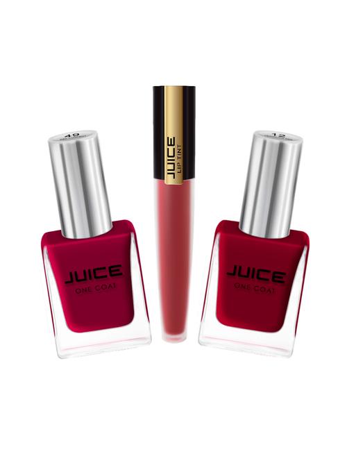 juice nail paints (vermilion red - 12 red current - 49) & liptint (burgundy blend - m41) pack of 3 - 18198856 - Very Small Image - 1