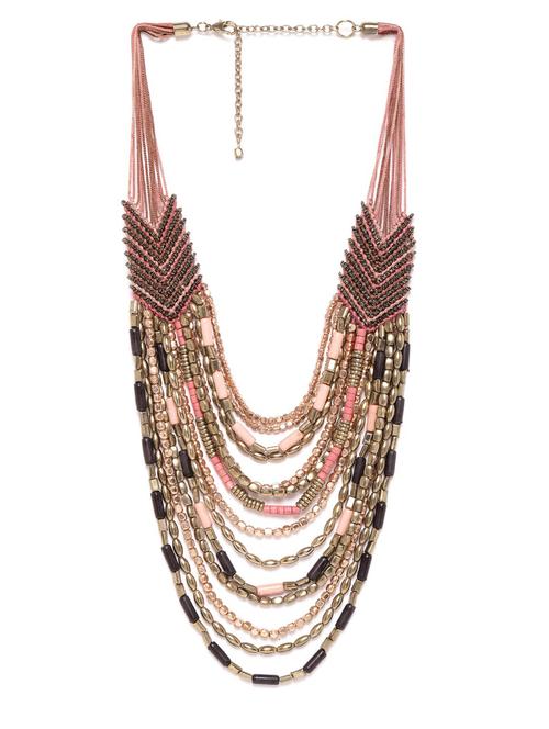pink & black gold-plated layered beaded necklace - 18199110 - Very Small Image - 1