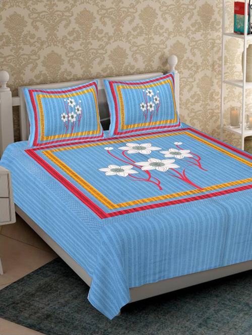 divamee jaipuri print cotton double bedsheet with 2 pillow covers -color resistance-size 85x90 inchs - 18199777 - Very Small Image - 1