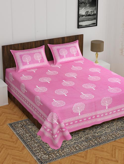 divamee jaipuri print cotton double bedsheet with 2 pillow covers -color resistance-size 85x90 inchs - 18199794 - Very Small Image - 1