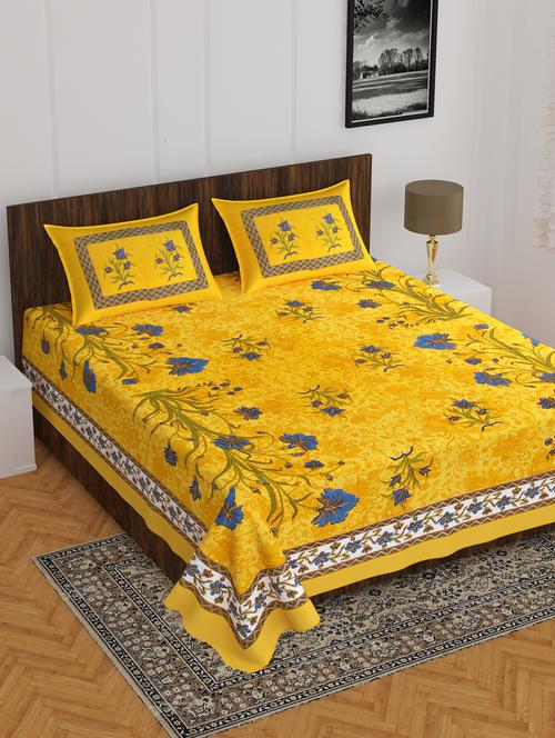 divamee jaipuri print cotton double bedsheet with 2 pillow covers -color resistance-size 85x90 inchs - 18199801 - Very Small Image - 1