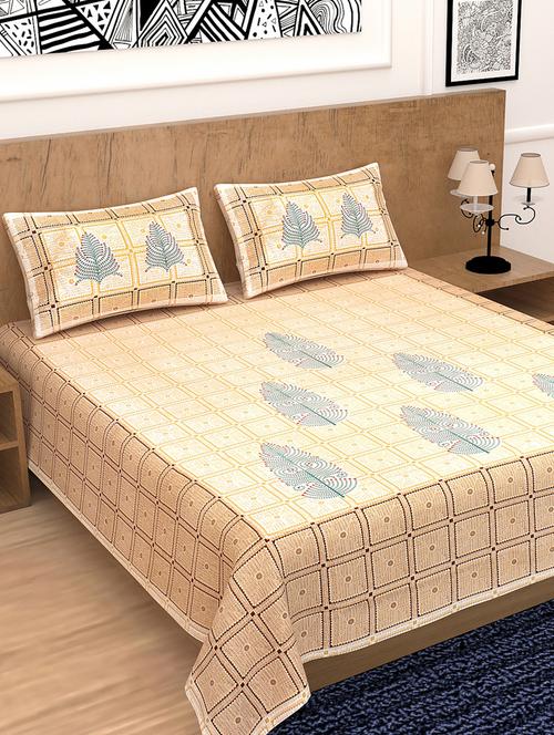 divamee jaipuri print cotton double bedsheet with 2 pillow covers -color resistance-size 85x90 inchs - 18199821 - Very Small Image - 1