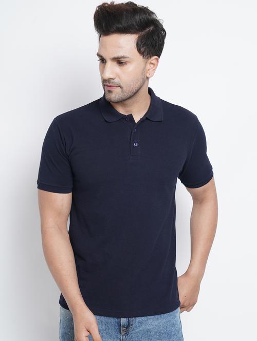 navy blue solid polo t-shirt - 18200922 - Very Small Image - 1