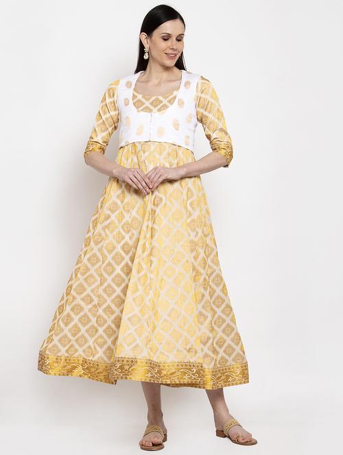 white printed flared ethnic dress - 18201063 - Very Small Image - 1
