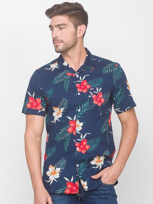 navy blue printed casual shirt - 18202216 - Very Small Image - 1