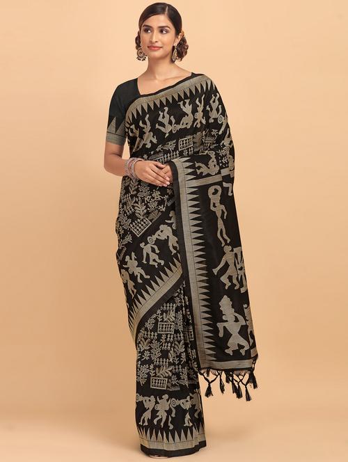 black raw silk bhagalpuri saree with blouse - 18202947 - Very Small Image - 1