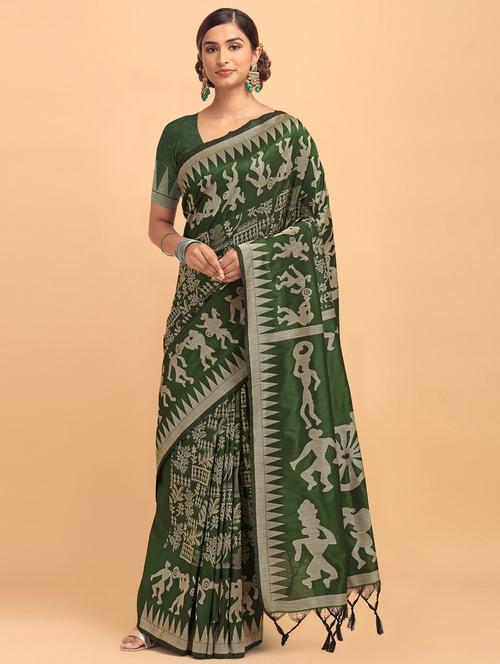 green raw silk bhagalpuri saree with blouse - 18202949 - Very Small Image - 1