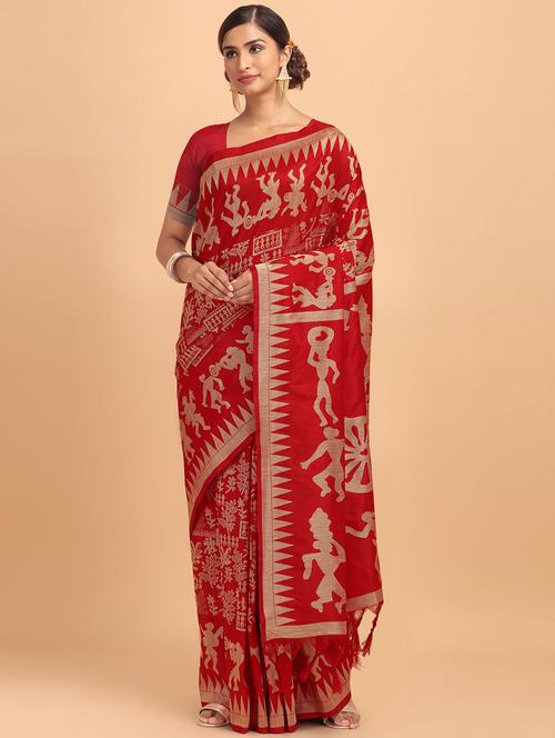 red raw silk bhagalpuri saree with blouse - 18202951 - Very Small Image - 1