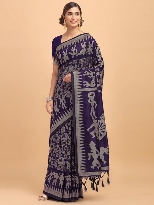 magenta raw silk bhagalpuri saree with blouse - 18202952 - Very Small Image - 1