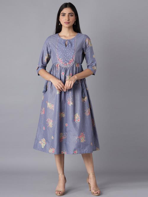 blue cotton flared ethnic dress - 18204109 - Very Small Image - 1