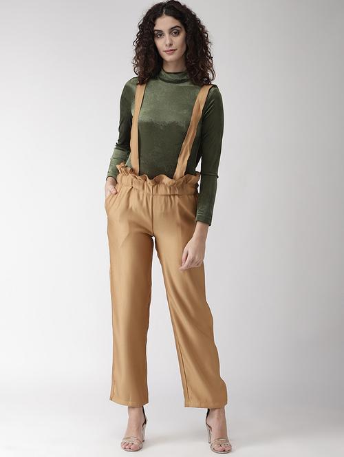 beige solid dungaree jumpsuit - 18204555 - Very Small Image - 1