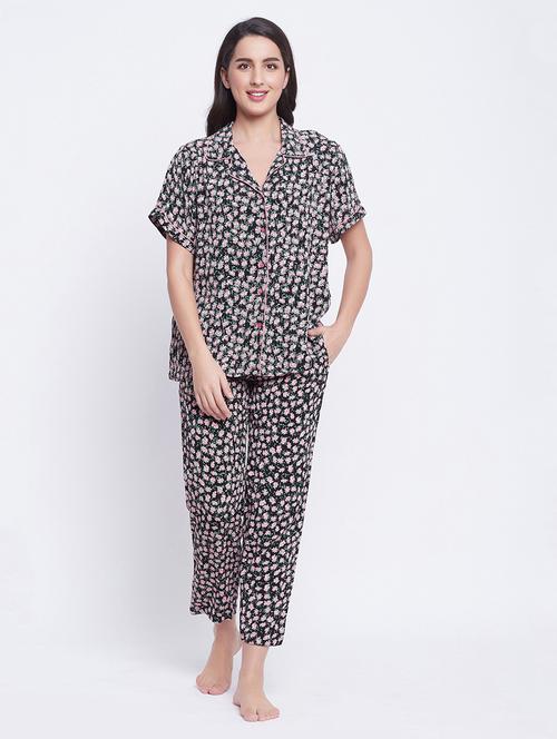 shirt collar printed nightwear pajama set  - 18205188 - Very Small Image - 1