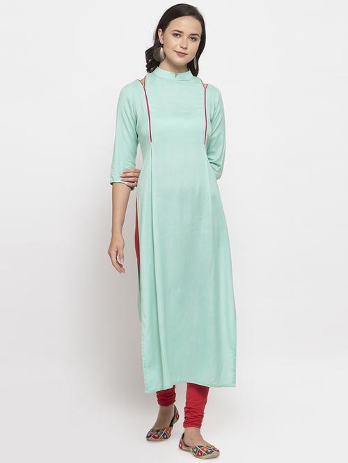 blue cotton straight kurti - 18205956 - Very Small Image - 1