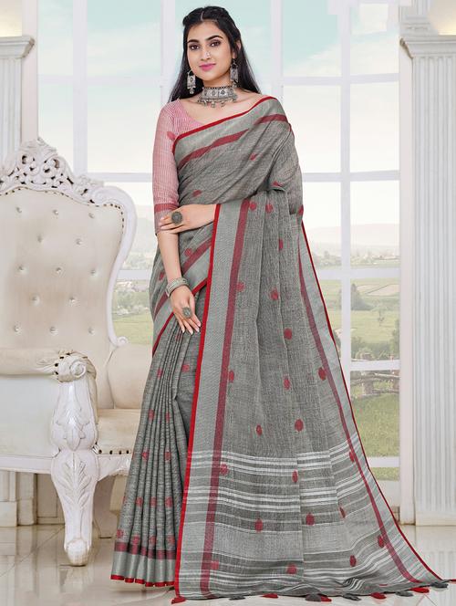 women's self design grey colored saree with blouse - 18206025 - Very Small Image - 1