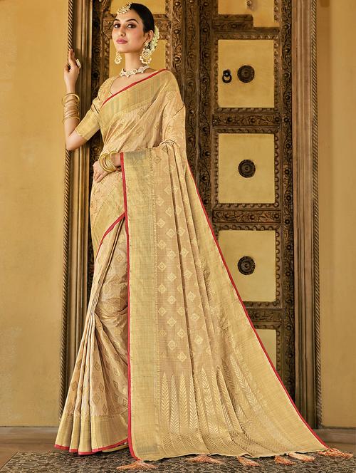 women's self design cream colored saree - 18206030 - Very Small Image - 1