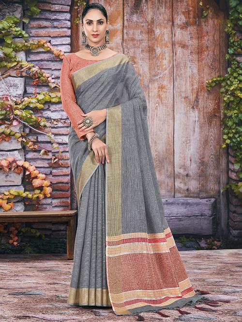 women's self design grey colored saree with blouse - 18206034 - Very Small Image - 1