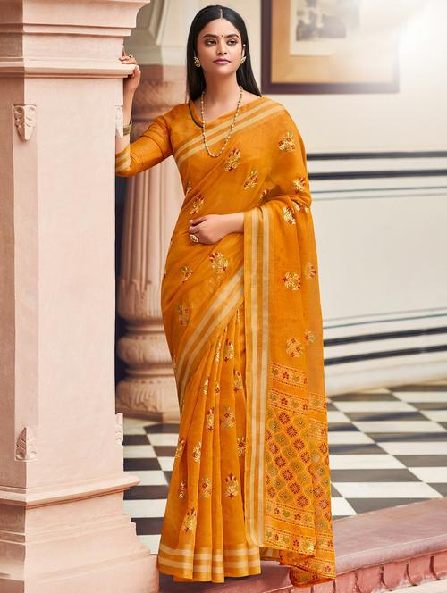 women's floral mustard colored saree - 18206045 - Very Small Image - 1