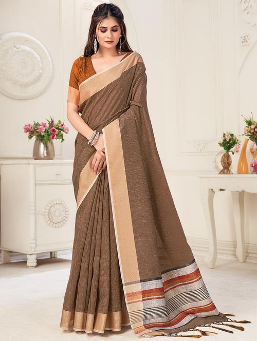women's self design brown colored saree - 18206055 - Very Small Image - 1