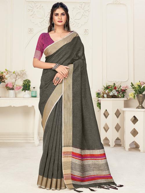 women's self design taupe colored saree - 18206058 - Very Small Image - 1