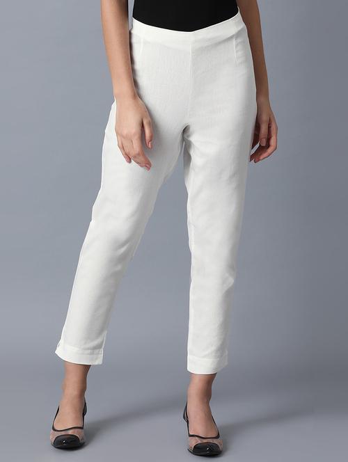 women mid-rise solid flat front trouser - 18206299 - Very Small Image - 1