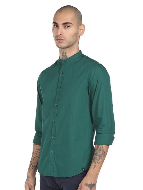 green solid casual shirt - 18207071 - Very Small Image - 1
