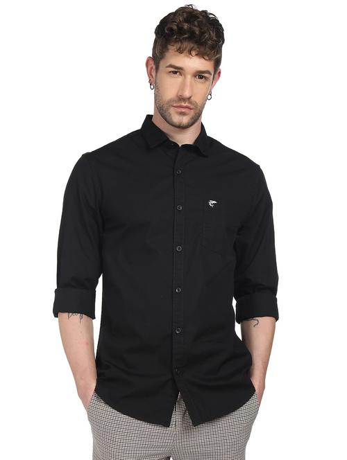  men black collared casual shirt in 100% combed cotton  - 18207074 - Very Small Image - 1