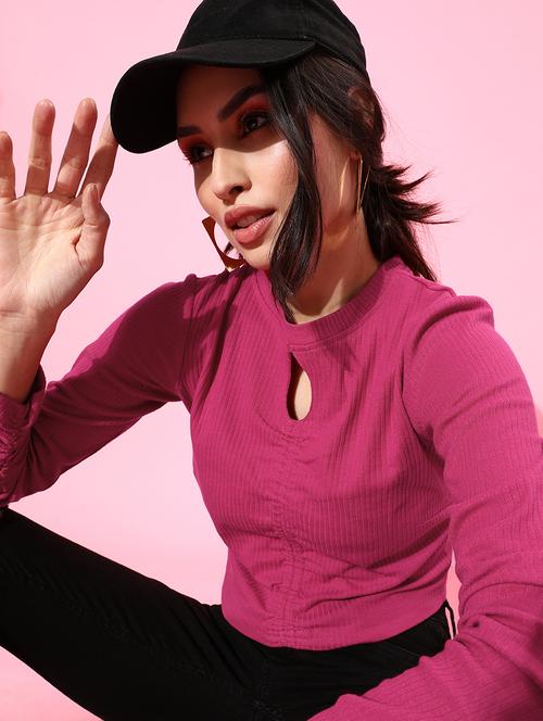 women's crop key hole neck top - 18207560 - Very Small Image - 1