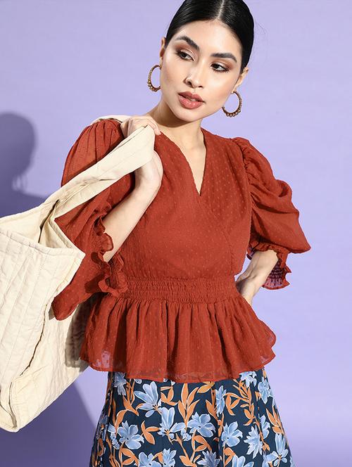 women's peplum overlap neck top - 18207585 - Very Small Image - 1