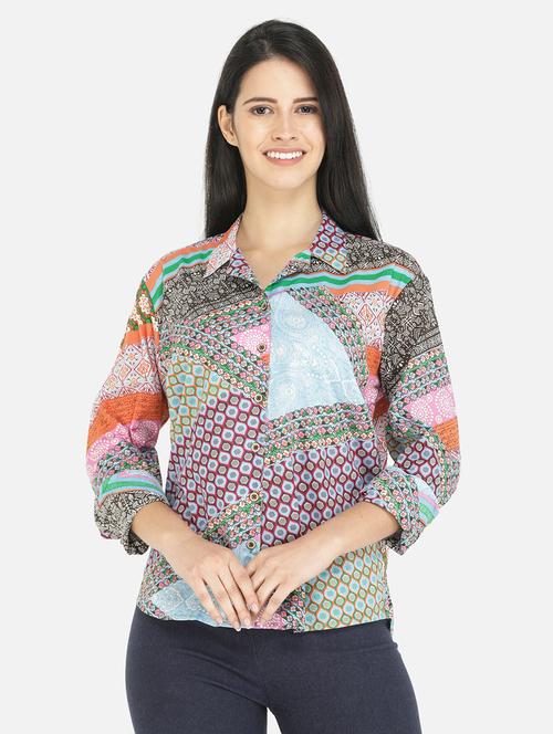 curved hem printed shirt - 18208156 - Very Small Image - 1