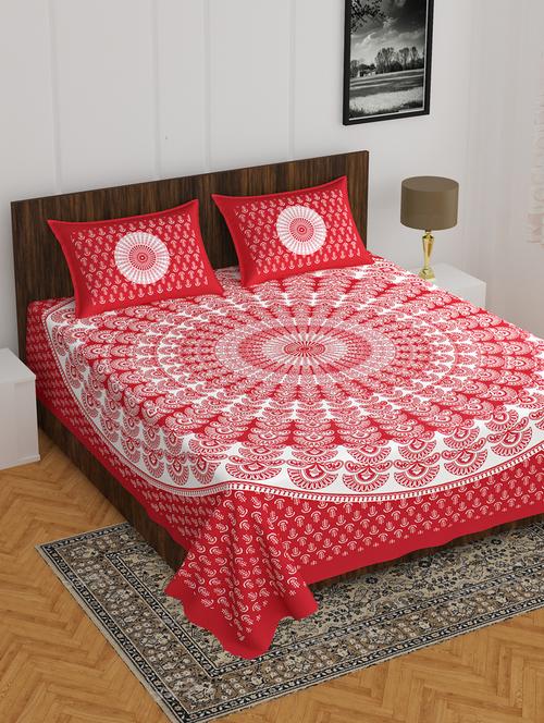 divamee jaipuri print cotton double bedsheet with 2 pillow covers -color resistance - 18210124 - Very Small Image - 1