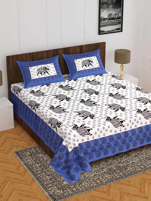 divamee jaipuri print cotton double bedsheet with 2 pillow covers -color resistance - 18210129 - Very Small Image - 1