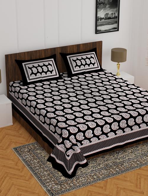 divamee jaipuri print cotton double bedsheet with 2 pillow covers -color resistance - 18210146 - Very Small Image - 1