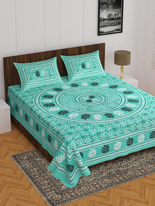 divamee jaipuri print cotton double bedsheet with 2 pillow covers -color resistance - 18210149 - Very Small Image - 1
