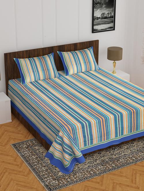 divamee jaipuri print cotton double bedsheet with 2 pillow covers -color resistance - 18210152 - Very Small Image - 1