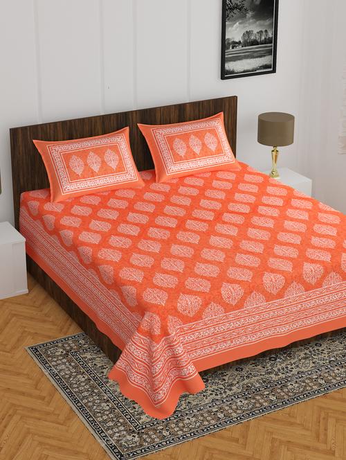 divamee jaipuri print cotton double bedsheet with 2 pillow covers -color resistance - 18210154 - Very Small Image - 1